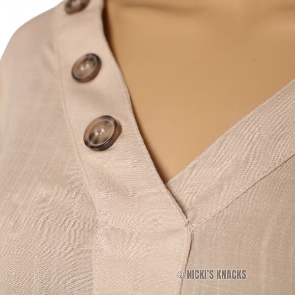 Blu Heaven Tan V-Neck Tunic Top Roll Cuff Sleeves Lightweight Neutral Size M - Picture 4 of 9